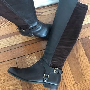 Franco Sarto Mast Brown Leather Buckle OTK Boots